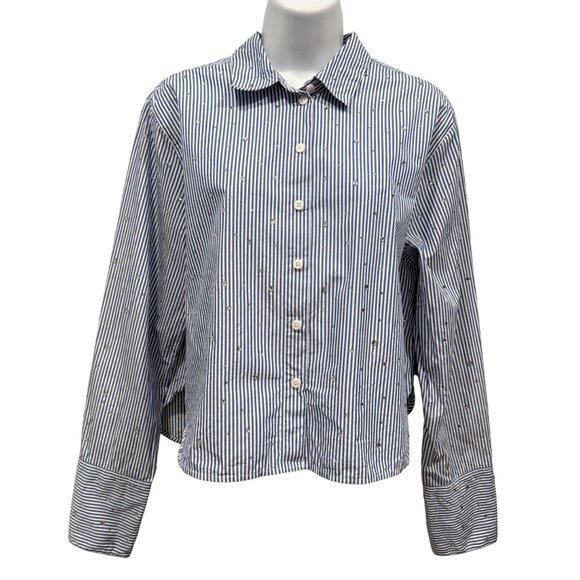 J.Crew Garcon Pinstripe Shirt Crop Crystal Detail Poplin Preppy Coastal Women 10 - Picture 9 of 13